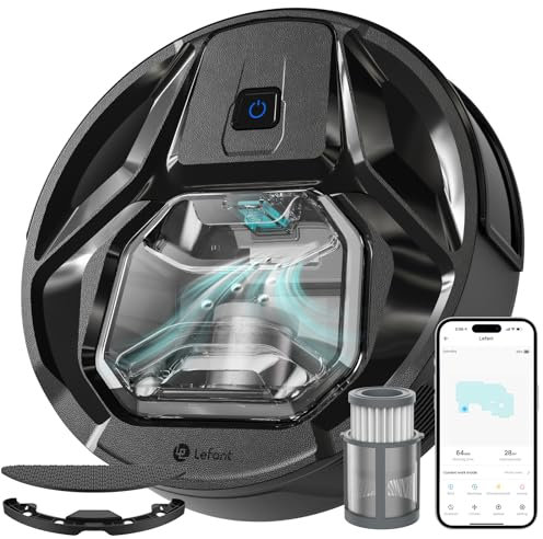 LEFANT M320 Robot Aspirapolvere,Forte Aspirazione da 6000Pa,Autonomia 210 Minuti, Super Sottile, Silenzioso, Auto-Ricaricabile, Ideale per Pavimenti Duri, Peli di Animali, Nero