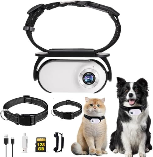 Cat Camera Collar, 128GB Upgrade 360° Rotating HD 1080P Cat Dog Camera Collar, Pet Collar Camera with 128GB SD Card, Cat Video Camera Wireless Mini Collar Camera for Dogs Cats Gift Indoor/Outdoor