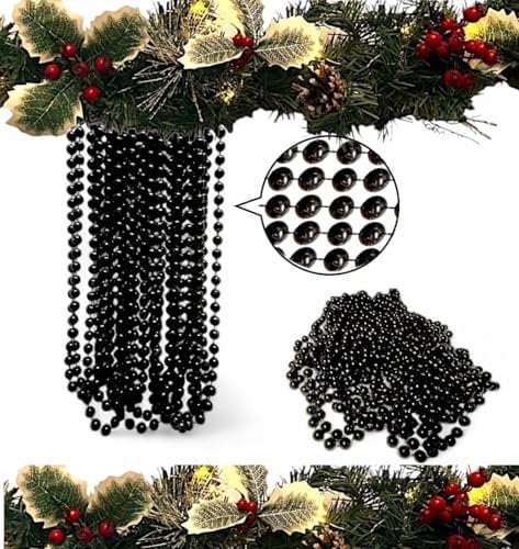 10m Christmas Bead Garland, Luxury Christmas Tree & Room Decoration, 8mm Beads, 10m Long Christmas Tree Decoration Bead Chain. (Black, 10)
