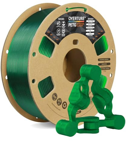 OVERTURE PETG Filament Aufgerüstet 1,75 mm, 1kg (2,2 lbs) Spule, 3D-Druck-Filament, Maßgenauigkeit +/- 0.02 mm (Transparent Grün)