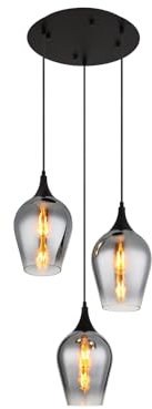 meineWunschleuchte Ausgefallene Pendelleuchte 3-flammig Lampenschirme Rauchglas, Ø45cm