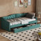 Jovify Polsterbett mit 2 Schubladen 90x200 cm, Schlafsofa Tagesbett mit Lattenrost, Einzelbett Stauraumbett Gästebett Daybett Kinderbett Sofabett Jugendbett Bettgestell, Leinen, Ohne Matratze, Grün