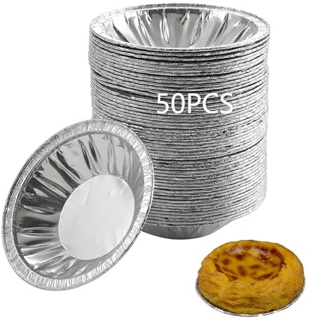 50 Aluminium Pasteis de Nata Tartelette Förmchen Set,Pastel de Nata Förmchen, EGG Tart Tin Mold Aluminium-Backformen, für Torten, Individuelle Kuchen, Flans