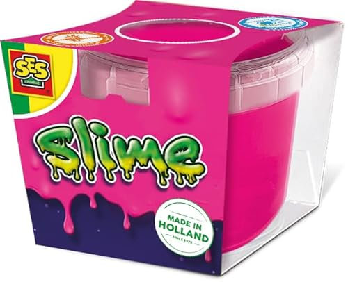 SES Creative 15042 - Slimo Rosa neón en Vaso de 140 g – Juguete de neón Luminoso – Jugar con Limo – para niños a Partir de 3 años