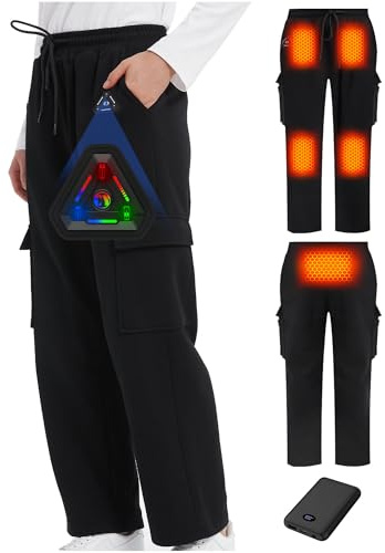 Pantaloni Riscaldati Uomo & Donna Con Batteria 7,4V 10000mAh, Controllo 4-in-1 E 5 Zone Di Calore – Pantaloni Termici Dritti Con Tecnologia Al Carbonio Potenziata Per Escursioni, Outdoor E Lavoro