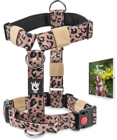 TSPRO Taktisches Hundegeschirr für Große Hunde, Langlebig, Schwerlast-Geeignet, mit Griff & Schnellverschluss, Ideal für Spaziergänge, Rennen & Wandern (Leopardenmuster S)
