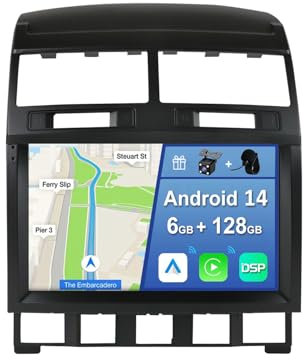 YUNTX [6GB+128GB] Android 14 2 DIN Autoradio para Volkswagen Touareg 2002-2010-[Integrado CarPlay/Android Auto/DSP/GPS]-IPS 9 Pulgada Touch Screen-CAM+Mic-Dab/Bluetooth 5.0/AHD Cámara