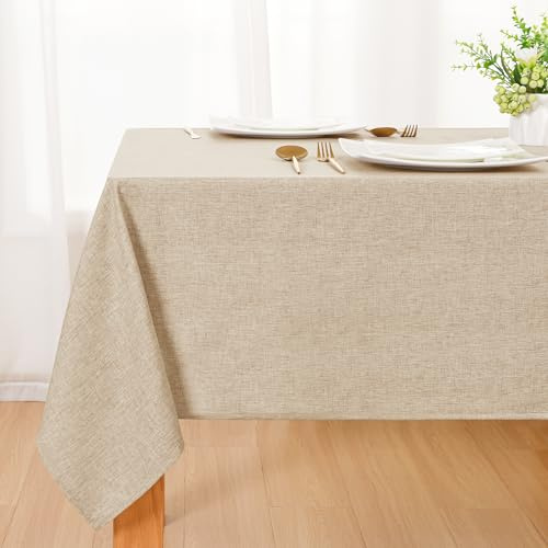 DWCN Leinen Beige Tischdecke Abwaschbar, Tischwäsche Leinenoptik 100x140cm, Weiche Tischtuch Wasserabweisend Tischdecke Outdoor Wetterfest für Wohnzimmer, Esszimmer, Balkon, Garten, Hochzeiten