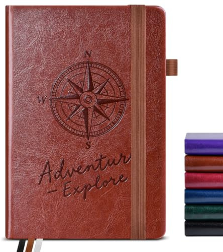 PAIBAS A5 Lined Journal, Leather Bound Notebook for Work & Travel 5.8×8.5