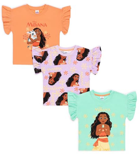 Disney Moana T-Shirts for Girls | Moana Top Multipack Pack of 3 Tshirts Kids | 100% Cotton | Short Sleeve Ages 2-12 Years (3-4) Multicoloured