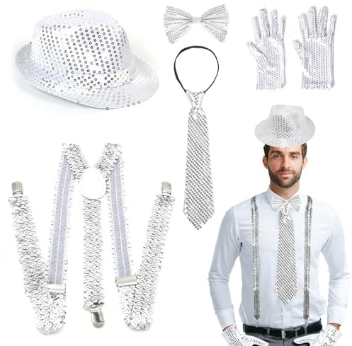 CHENBOOW Glitzer Outfit Herren,Glitzer Kostüm Accessoires Herre,Pailletten Kostüm,Karneval Outfit Accessorie,Jazz Tanzhut Performance Kostüm,für Karneval,Halloween,Disco Retro Party