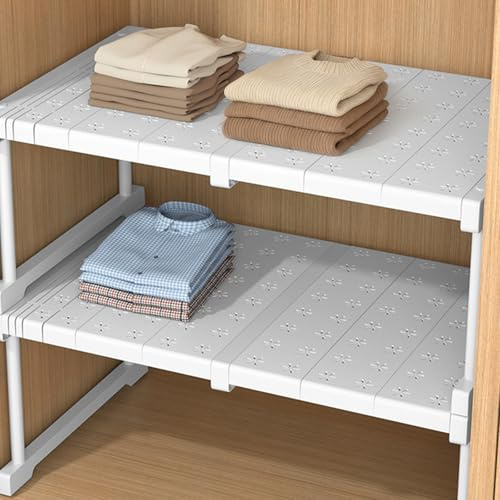 Verstellbare Regale für Schrank, Erweiterbares Einlegeböden Schrankregal, Einlegeböden für Schränke, Kleiderschrank, Schrank, Küche, Badezimmer, 24cm Weit, 22 cm Groß, Verstellbare Länge 47-68cm