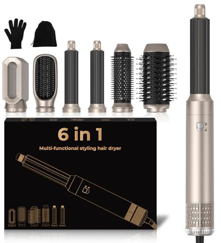 Mogawave 6 in 1 Hair Styler,Airbrush Air Styler 1000w Blow Dryer Brush Set, 30mm Air Curler, Hair Styling Tool Multistyler, Smooth Shine Volumize Curl Straighten Brush,Blow-Out Look