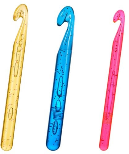 LIQWEI 3 Stück Häkelnadel, 12 mm 15 mm 18mm Bunte Häkelnadel Set Ergonomische Chunkyhäkelnadel Für Anfänger zum Stricken Teppichweben DIY Basteln