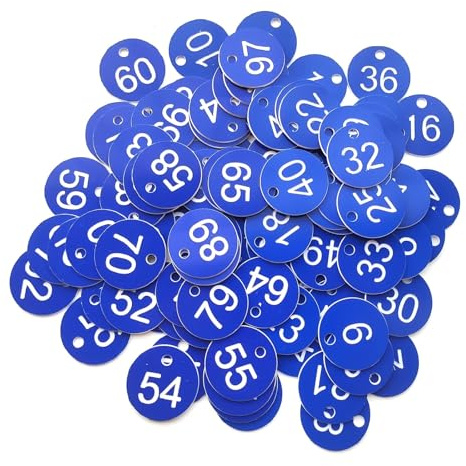 Nummernschilder aus Kunststoff 500 stücke Kunststoff Tags Bunte Runde Sequentielle Zahlen Zeichen Etiketten 3,5 CM(1-500 Blue White)