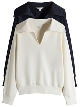 THE SET Damen Langarm-Sweatshirts mit Trophy-Ausschnitt, 2er-Pack