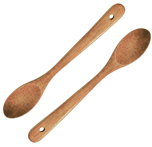 2PCS Cuchara de Madera Grande 30cm, Utensilios de Cocina Madera, Cucharón para Cocinar Aceitada Naturalmente, Accesorio Resistente para Sopas Salsas y Platos, Mango Cómodo, No Hervir en Agua
