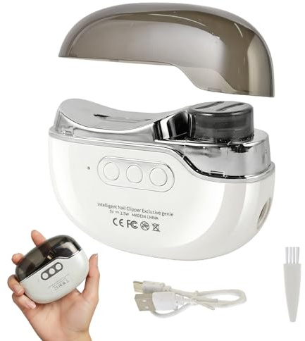4-in-1 Electric Nail Clippers with UV Lamp, Automatic Electric Nail Trimmer for Adults and Kids, 3-Speed Rechargeable Nail Grooming Kit with Dust Storage, White