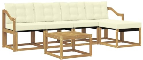 vidaXL Outdoor-Sofagarnitur mit Kissen 6 pcs Weiß und Creme, Gartenmöbel, modernes Outdoor-Sofa, modulare Sitzgruppe für Terrasse und Lounge, langlebig und bequem