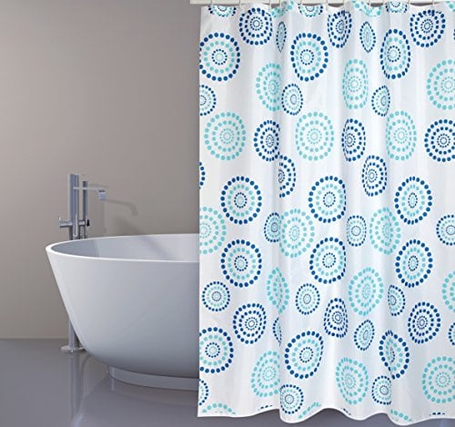 MSV Rideau de Douche Polyester Dots 180x200cm QUALITÉ Premium Bleu - Anneaux Inclus