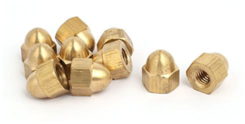 Sourcingmap 10pcs M6 Female Thread Nut DIN1587 Dome Cap Head Hex Brass Tone