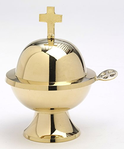 Schiffchen Messing Kreuz H 13 cm, Messing, Gold, Wird mit Löffel geliefert