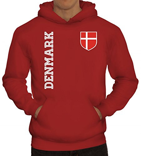 Dänemark Danmark Fußball WM Fanshirt Gruppen Herren Hoodie Männer Kapuzenpullover Fan Trikot Denmark, Größe: XXL,Rot