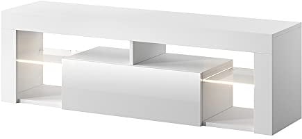 Selsey Hugo – TV-Lowboard Weiß Matt/Weiß Hochglanz 140 cm mit LED