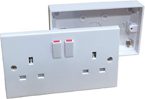 Double Wall Socket & Back Box Pattress. Twin 2 Gang Switched Plug Electrical (5)