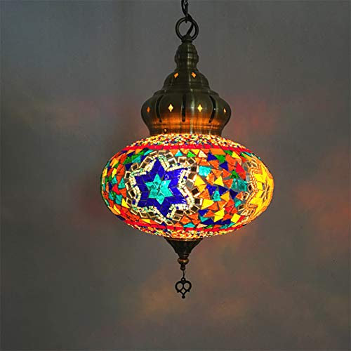 AIBOTY Türkisch-hängende Lampe, Multicolor-Mosaik-Laterne Deckenleuchte 10Inch Breite Handmade marokkanische Hängeleuchte mit Free LED-Birnen für Wohnzimmer Nachttischlampe,J