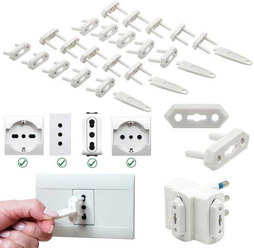 Odelu 20 Copriprese Per Bambini Bianche e 4 chiavi - Tappi prese elettriche bambini - Protezione Prese Elettriche Bambini - Copri Presa Elettrica Bambini Casa - Copri prese Bambini