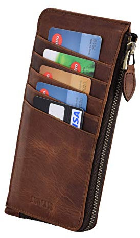 Suncase Echt Leder Hülle Original kompatibel mit iPhone 12 Pro Max (6.7) Handytasche Schutzhülle Case Etui Lederetui mit 5X Kartenfächer und Reißverschluss in Antik Coffee