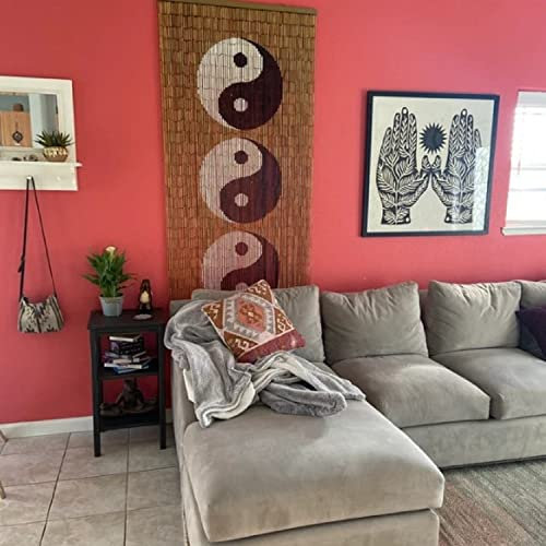 TACHILC Ying Yang Bamboo Bead Curtain, Doorway Hanging Beads, Bamboo Door Beads 35.5 inches x 78 inches, 90 Strands