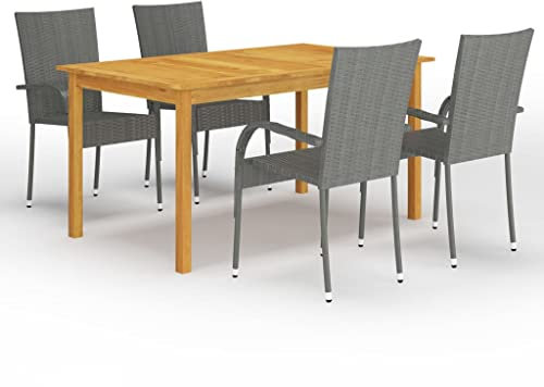 vidaXL Gartenmöbel Set 5-TLG. Sitzgruppe Sitzgarnitur Gartengarnitur Esstisch Tisch Stühle Gartentisch Gartenstuhl Sessel Gartenset Grau
