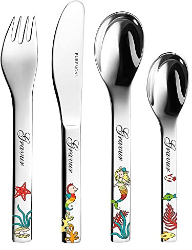 Kinderbesteck Meerjungfrau Motiv und eigener Gravur/Namen auf Besteck/Meerjungfrau Toja Arielle Seestern