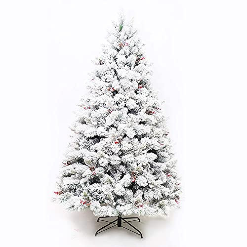 XBSXP Feiertags-Schnee beflockter künstlicher Weihnachtsbaum, unbeleuchtet vordekorierter aufklappbarer Douglasie-Weihnachtsbaum mit roten Beeren für Home-Office-Party-Dekor 180cm 6ft-We