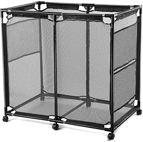 JEFEE Pool Storage Bins Rolling Pool Safety Storage Cart Standard Noodle Holder Organizer Container with Nylon Mesh Basket, for Pool Floats, Balls, Toys, Large Capacity Storage Bins 37.2 L 24.8 W