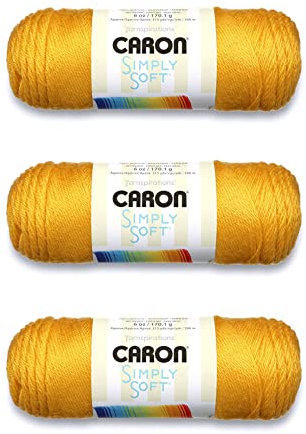 Caron Simply Soft Gold Garn – 3 Stück 170 g – Acryl – 4 Medium (Kammgarn) – 300 Meter – Stricken, Häkeln und Basteln