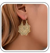 TseenYi Boho Vintage Ohrringe Retro Metall Ohrringe Hohle Ohrringe Bohemia Ethnische Ohrringe Schmuck Für Frauen Und Mädchen(gold 2 Stück)