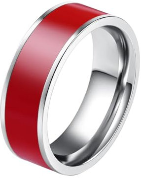Homxi Goth Ringe Herren,Ring Rund mit Emaille 7mm Edelstahl Ring für Herren Rot Ring Herren Größe 62 (19.7)