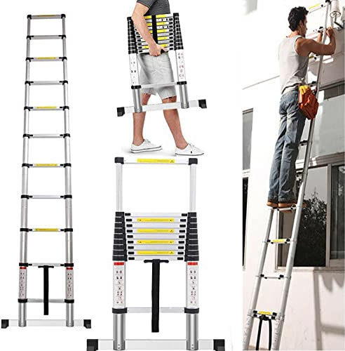 4.4M Telescopic Folding Ladder, Aluminium Telescopic Ladder, 92 cm to 4.4 m, 15 Rungs, Versatile Ladder with Spring Locking Mechanism for Home, Attic, Garden