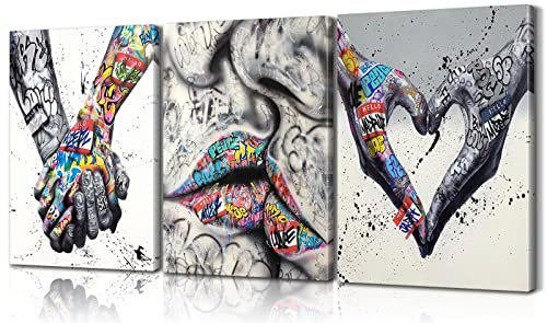 3 Stück Graffiti-Kunst-Wanddekoration, Graffiti-Wandkunst, Pop-Art, Leinwand, Graffiti-Dekor für Schlafzimmer, Dekoration (30.5 cm Bx40.6 cm Hx3 cmx40.6 cmx3 cmx3 cmx3 cmx3 cmx3 cmx3 cm)
