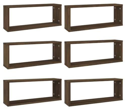 vidaXL Würfelregal 6 STK., Wandregal mit viel Stauraum, Wandablage für Schlafzimmer Wohnzimmer, Hängeregal Schweberegal Regal, Braun Eichen-Optik Holzwerkstoff