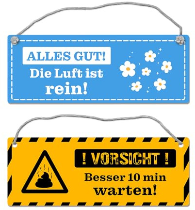 Vorsicht Gestank - Luft ist rein Wendeschild lustiges Blechschild mit Warnung oder Blumenmotiv für Toiletten, Badezimmer für WGs oder Zuhause