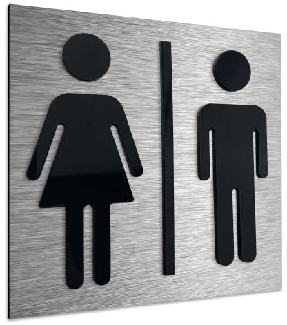 ALÚMADESIGNCO Cartel Baño Hombre Mujer - Unisex Carteles WC, Placa Metálica/Acrílica para puerta - señal aseos - Señalética aseo Mixtos - Señalización De Baños - 120 x 120 mm