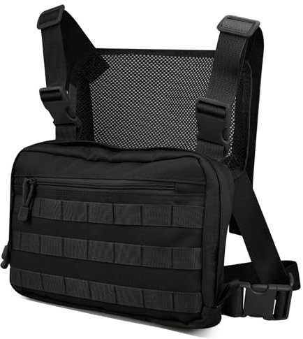 Clape Utility Chest Pack Tactical Molle Chest Rig Outdoor Streetwear Rig Pouch Vest Airsoft Front Pouch Military Daypack Black BDB03