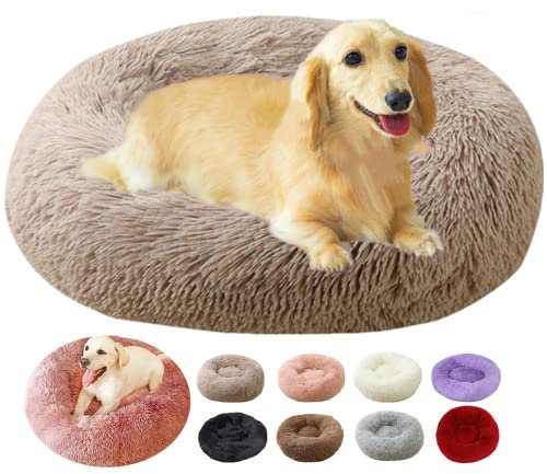 rngcpto Hundekissen Flauschig, Hundebett Grosse Hunde, Waschbar Rund Haustierbett Donut für Mittelgroße Hunde XL Hundesofa Antistress Kuschelig Hundekissen Katzenbett (90cm, Khaki)