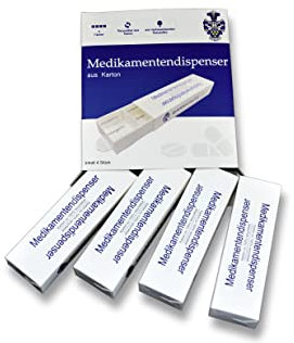 Sixl Medikamentendispenser aus Karton - Umweltfreundlich, Plastikfrei & Recycelbar - Nachhaltige Medikamentenbox - Made in Germany - 4 Fächer (Morgens, Mittags, Abends, Nachts)