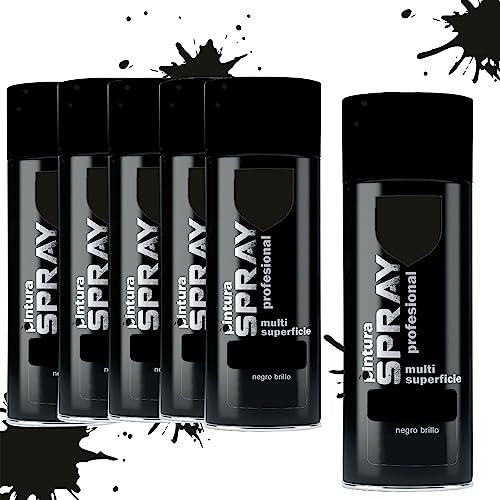 various Pintura Spray Negro Brillo de 400 ml Adecuado para las Superficies de Metal, Madera y Plástico Pack de 6 Unidad