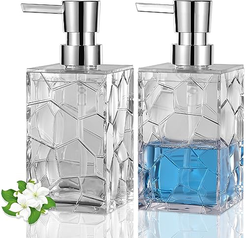 Hand Soap Dispenser, Clear Acrylic Plastic Liquid Pump Bottles Refillable Lotion Dispenser for Bathroom Decor Kitchen College Dorm, 2 Pack